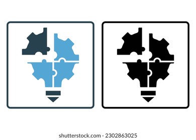 Ilustración del icono de resolución de problemas. Icono de la bombilla de luz con engranaje. icono relacionado con la idea creativa. Estilo de icono sólido. Diseño de vector simple editable