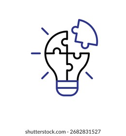 Problem solving icon. Management. Idea symbol lamp like a puzzle. Office, solution, analysis. outline design style.