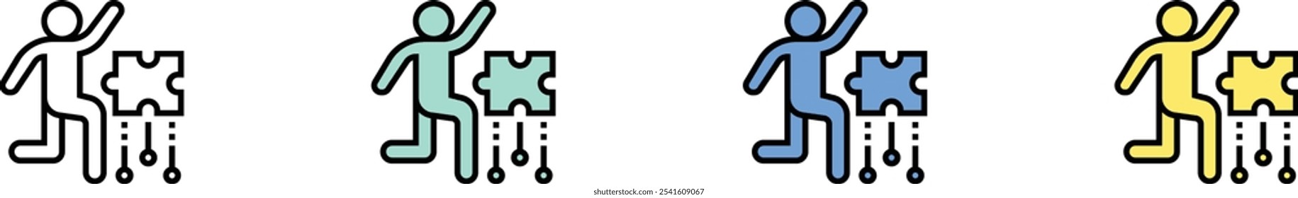 problem solving icon. Outline, Green, Blue and Yellow Style Design Isolated On White Background