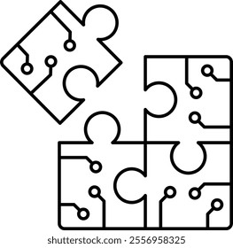 Problem Solving icon. Puzzle pieces symbolizing structured solutions. Perfect for strategic planning. Simple Black outline