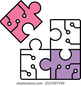 Problem Solving Icon – Puzzle Pieces Coming Together, Representing AI's Ability to Address and Resolve Complex Issues. Vector illustration.