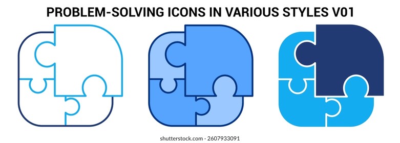 Problem solving icon represented by puzzle Blue, Dualline, Dualtone style.