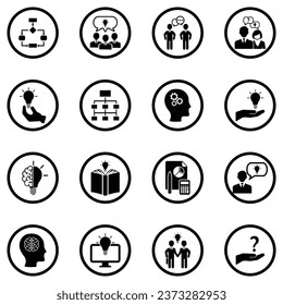 Problem Solving Icons. Black Flat Design In Circle. Vector Illustration.