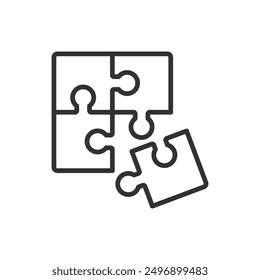 Problemlösung, im Liniendesign. Kritisches Denken, Entscheidungsfindung, Fehlerbehebung, Analyse, Brainstorming, kreative Lösungen auf weißem Hintergrund, Vektorgrafik. Problem beim Auflösen des bearbeitbaren Strichsymbols.