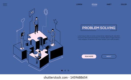 Problem Solving - Line Design Style Isometric Web Banner