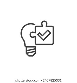 Problem Solving line icon. linear style sign for mobile concept and web design. Light bulb and puzzle with check mark outline vector icon. Symbol, logo illustration. Vector graphics