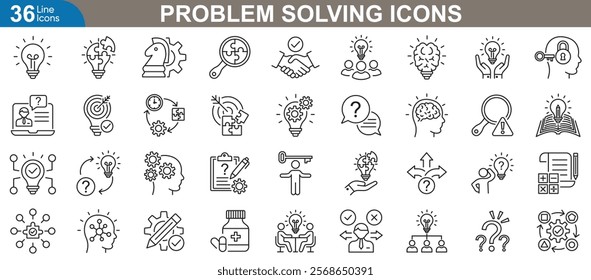 Problem solving line icons set is a versatile collection of vector illustrations designed to related creativity and foster innovation.