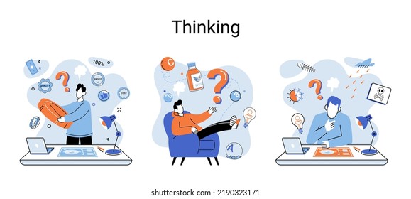 Problem solving metaphor, wondering or thinking, planning or pondering, with question mark. Creative thought idea. Brainstorming, idea and fantasy, motivation and inspiration, finding solution