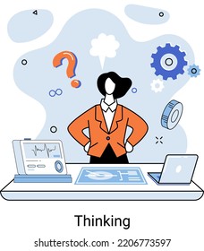 Problem solving metaphor, wondering or thinking, planning or pondering, with question mark. Creative thought idea. Brainstorming, idea and fantasy, motivation and inspiration, finding solution, answer