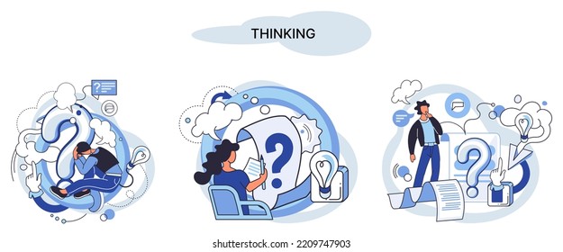 Problem solving metaphor, wondering or thinking, planning or pondering, with question mark. Creative thought idea. Brainstorming, idea and fantasy, motivation and inspiration, finding solution, answer
