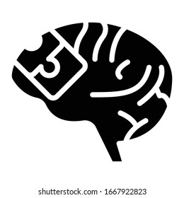 Problem Solving Mindset on White background, Human Brain Puzzle Pieces Vector Glyph Icon Design, Genius Brain As Motivation Symbol
