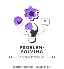 Problem solving modern linear concept icon. Customer service, support. Business, commerce. Workflow, process. Flat outline elements connected with dotted lines. Creative visual. Easy to edit