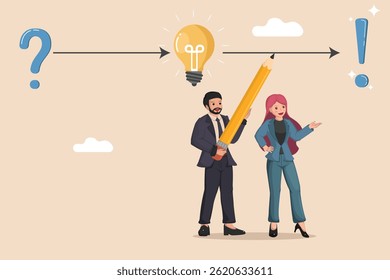 Problem Solving Process Concept  Business Team Turning Questions into Ideas and Solutions with Creative Thinking and Strategy.