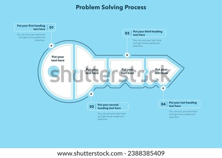 Problem solving process infographic with four steps - blue version. Simple flat template for project data visualization.