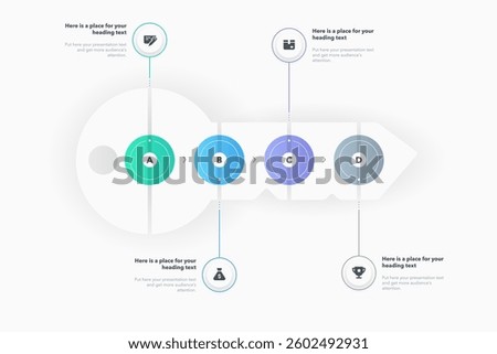 Problem solving process infographic template with four steps and a key as a main symbol. Modern flat diagram for project data visualization.