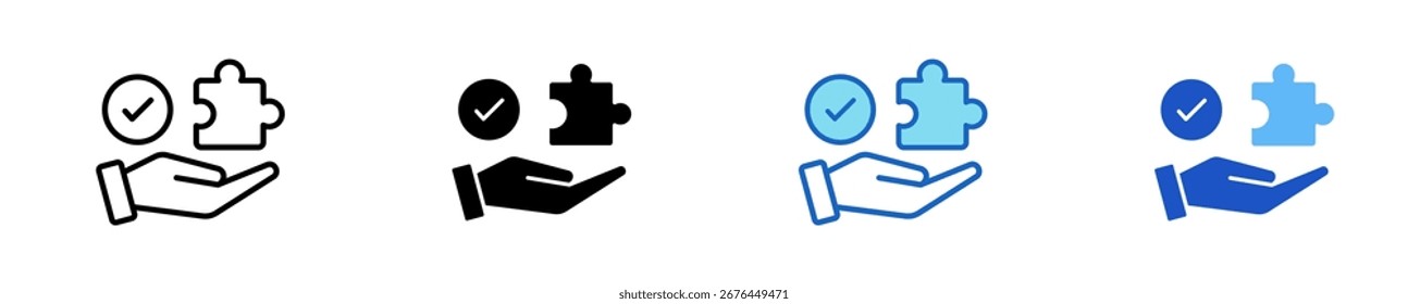 Problema Resolvendo Puzzle Ícone Definir Coleção de Estilos Múltiplos