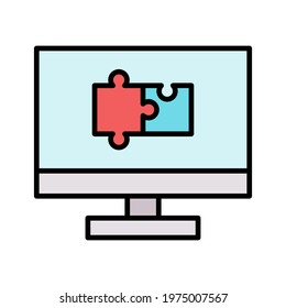 Problem solving, puzzle, screen icon vector image. Can also be used for online education. Suitable for use on web apps, mobile apps and print media.