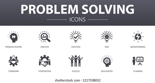 problem solving simple concept icons set. Contains such icons as analysis, idea, brainstorming, teamwork and more, can be used for web, logo, UI/UX