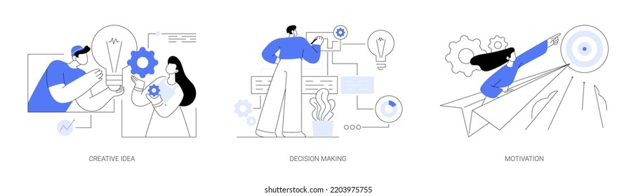 Problem solving skills abstract concept vector illustration set. Creative idea, decision making and motivation, boost creativity, business leadership, achievement and success abstract metaphor.