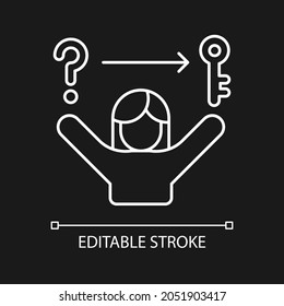 Problem solving skills white linear icon for dark theme. Critical thinking. Analytical skills. Thin line customizable illustration. Isolated vector contour symbol for night mode. Editable stroke