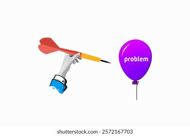 Problem Solving Strategy Hand Throws Dart at Problem Balloon