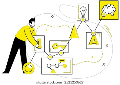 Ilustración vectorial de resolución de problemas. La gestión hábil navega por la resolución de problemas de barcos a través de desafíos La toma de decisiones es una brújula que guía la resolución de problemas de viaje