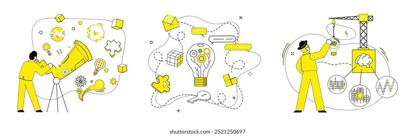 Ilustración vectorial de resolución de problemas. El éxito florece donde la estrategia y el concepto de resolución de problemas convergen En las ideas de jardín, las semillas para la resolución de problemas crecen en soluciones Gestión hábil navega por el barco