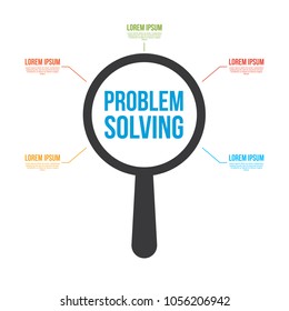 Problem Solving Word Magnifying Glass. Vector illustration