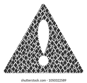 Problem Symbol mosaic designed of filled rhombus pictograms. Vector filled rhombus design elements are united into geometric warning triangle sign pattern.
