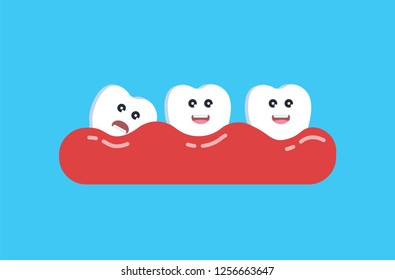 Problem tooth which grows crooked, problems in the oral cavity, vector, illustration