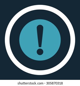 Problem vector icon. This rounded flat symbol is drawn with blue and white colors on a dark blue background.
