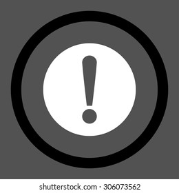Problem vector icon. This rounded flat symbol is drawn with black and white colors on a gray background.