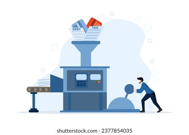 Problematic Credit Concept. Bad debt is debt that generates more expenses than income. Credit card debt, loans, taxes, etc. Credit risk. businessman trying to manage his debt. flat vector illustration