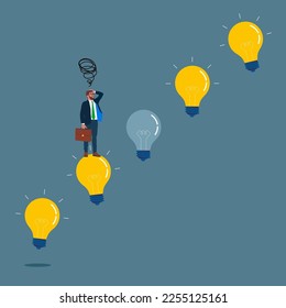 Problematic ideas affect the progress of businessman. Modern vector illustration in flat style.