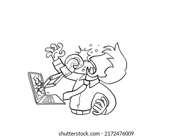 Problematische Laptops basieren auf dem Geschäftsmann. Konzept für Computerfehler. Cartoon Vektorgrafik-Design