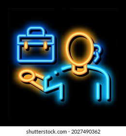 problems about work neon light sign vector. Glowing bright icon problems about work sign. transparent symbol illustration
