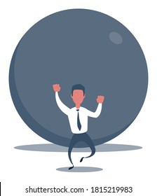 Problems Of Businessman - businessman a man runs from a rolling stone at him. Vector illustration, Minimalist white gray flat business style modern design.