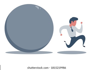 Problems Of Businessman - businessman a man runs from a rolling stone at him. Vector illustration, Minimalist white gray flat business style modern design.