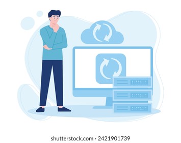 problemas con el concepto de tendencia de almacenamiento en la nube ilustración plana