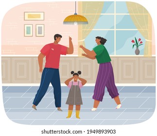 Problems and conflict in family, fight and arguing, quarreling over child in family. Angry parents