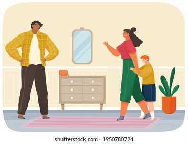 Problems and conflict in family, fight and arguing, quarreling over child, parenting differences