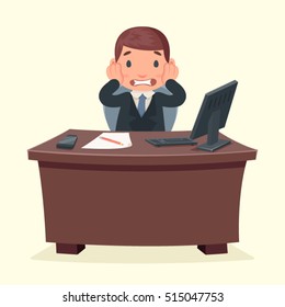 Problems disaster shock businessman character work office desktop design vector illustration