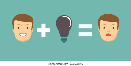 Problems Make you sad. Business concept no ideas lamps . Stock vector illustration for poster, greeting card, website, ad, business presentation, advertisement design.