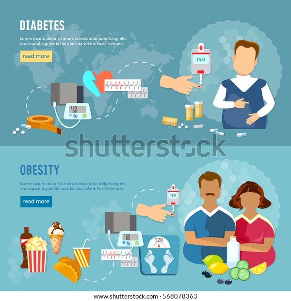 Problems Obesity Banner Diabetes Fat Man Stock Vector (Royalty Free ...