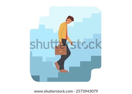 Problems on career ladder arose from man who got lost on path to success in business. Guy is trapped in labyrinth of career ladders, feels stressed and lacks motivation to move forward.