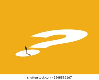 Problems and Opportunities. Businessman stands on question mark