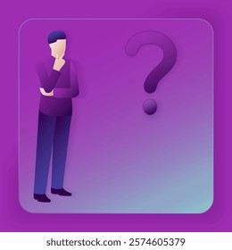 Problems and questions in the decision-making process. Male. Glass morphism. Vector illustration.
