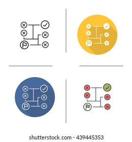 Problems solving icon. Flat design, linear and color styles. Right and wrong decisions maze. Logistics. Isolated vector illustrations