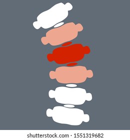 Problems with spine. Posture issues. vertebral column. X-ray of internal organs. Medical care. Fracture of intervertebral discs. Crack in the White bone. Cartoon flat illustration. Sick red place