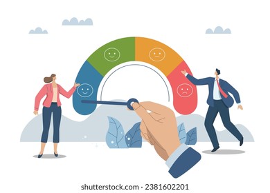 Problems with stress levels and work pressure, Tension management and emotional regulation, A big hand as leader or manager is adjusting the emotional level of employees. Vecter design illustration.